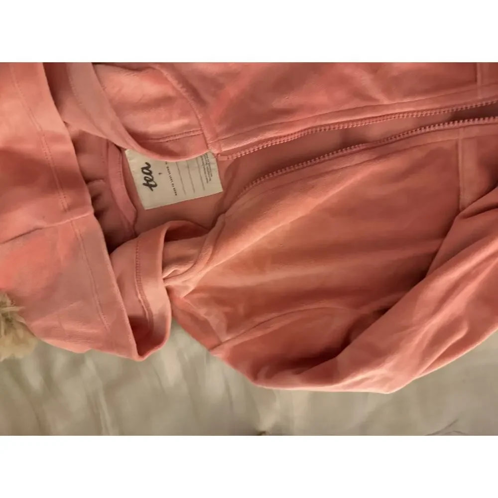 Tea collection light pink velour zip hoodie and pants outfit size 7